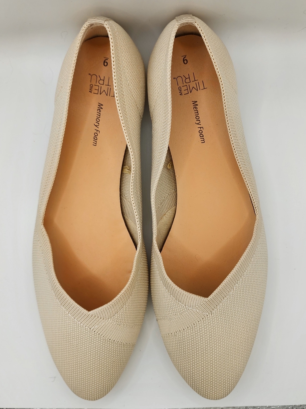 Time and Tru Women's Ivory/Cream/Beige Pointed Knit Ballet Flats 9M